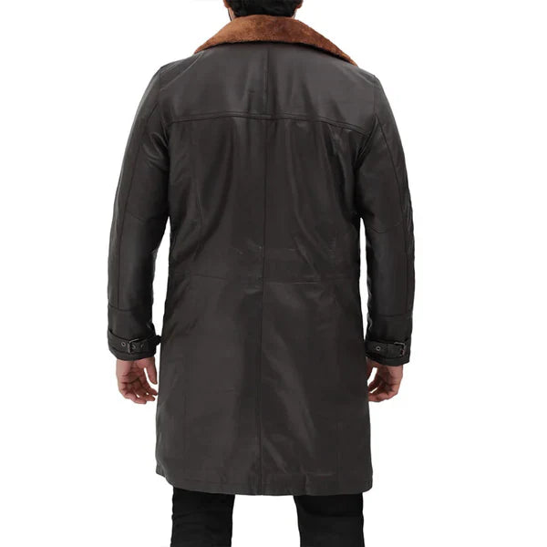Men's Brown Genuine Leather Shearling Trench Coat