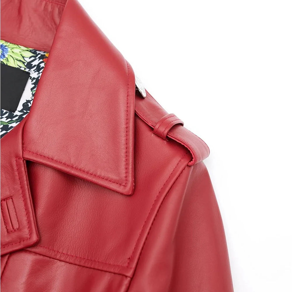 Leather Coat Red Double Breasted