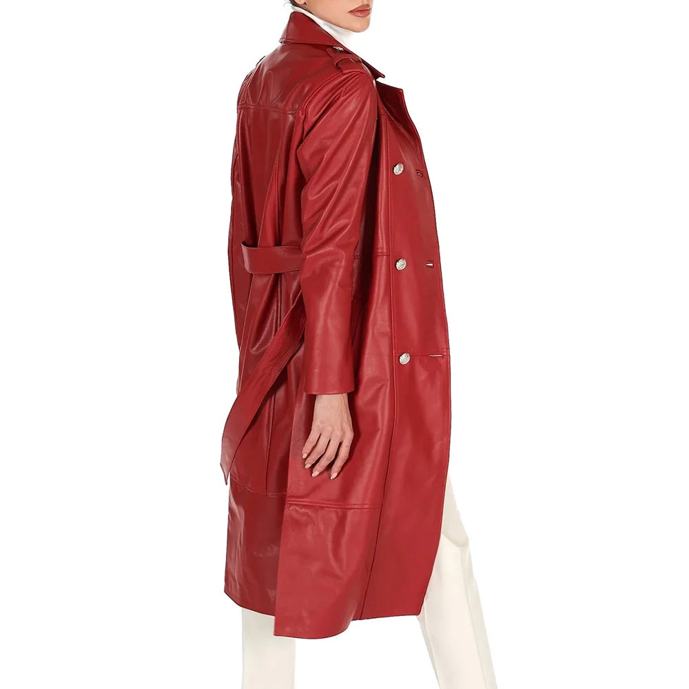Leather Coat Red Double Breasted