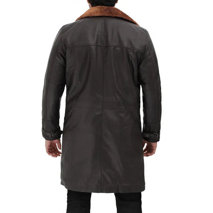 Men's Brown Genuine Leather Shearling Trench Coat