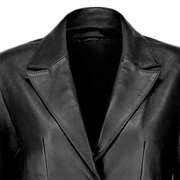 Womens Two Button Black Leather Blazer