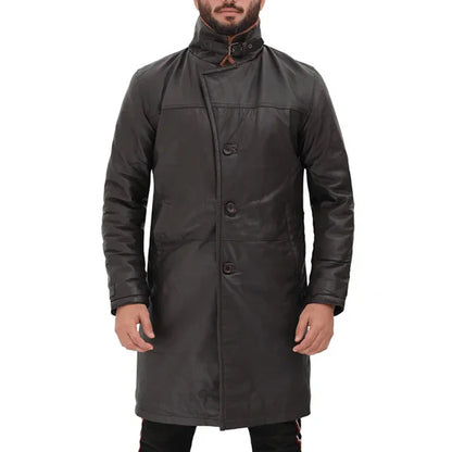 Men's Brown Genuine Leather Shearling Trench Coat