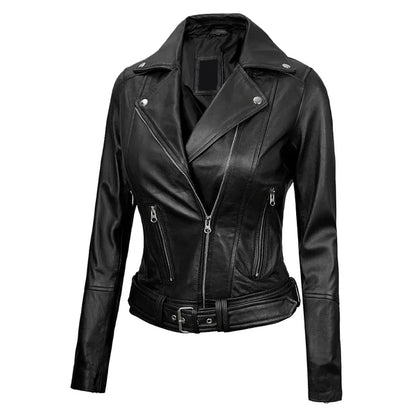 Womens Black Asymmetrical Leather Moto Jacket