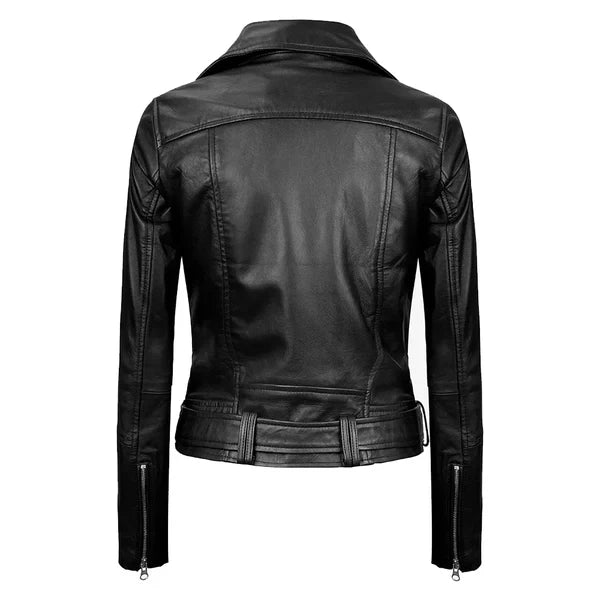 Womens Black Asymmetrical Leather Moto Jacket