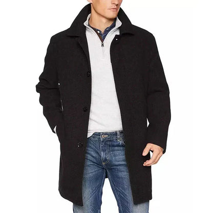 Mens Black Single Breasted Wool Coat