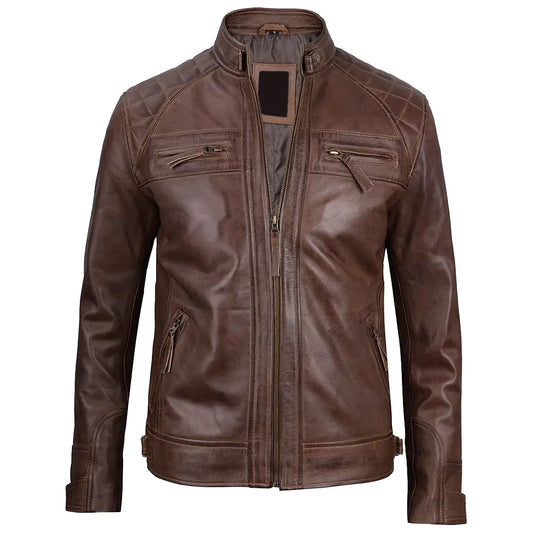 Jake Chocolate Brown Leather Biker Jacket