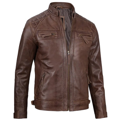 Jake Chocolate Brown Leather Biker Jacket