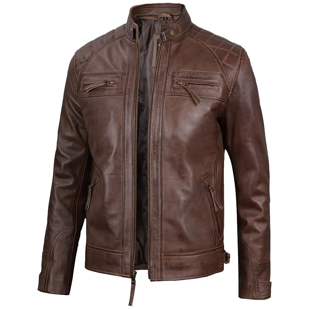 Jake Chocolate Brown Leather Biker Jacket