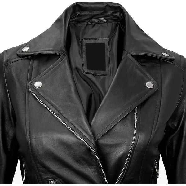 Womens Black Asymmetrical Leather Moto Jacket