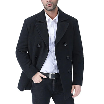 Men Double Breasted Black Pea coat Men Wool Coat