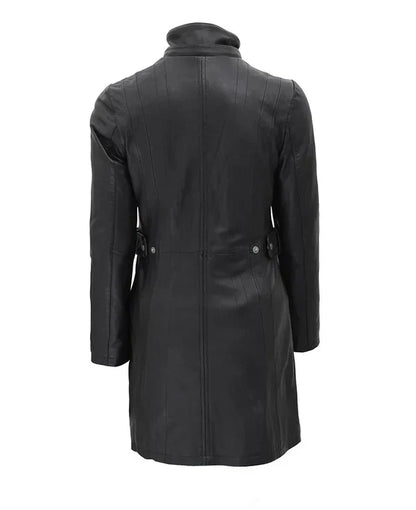 Womens Black Leather Coat with Detachable Fur Hood