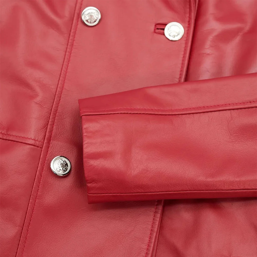 Leather Coat Red Double Breasted