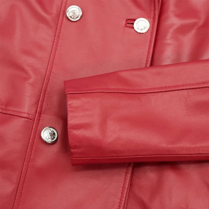 Leather Coat Red Double Breasted