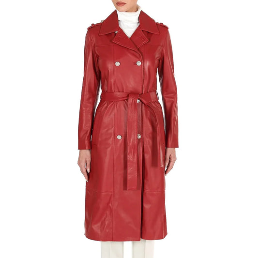 Leather Coat Red Double Breasted