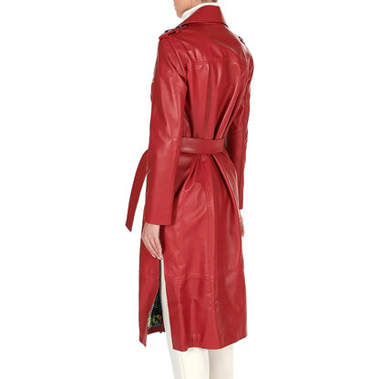 Leather Coat Red Double Breasted