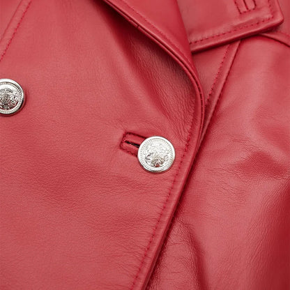 Leather Coat Red Double Breasted